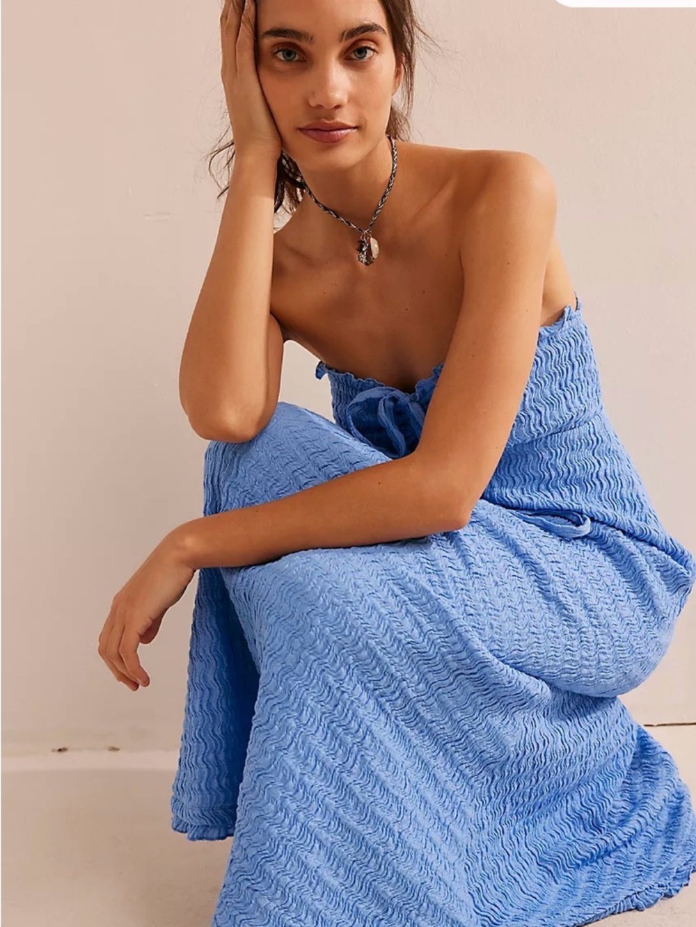 Free People Strapless Textured Light Blue Maxi Dress